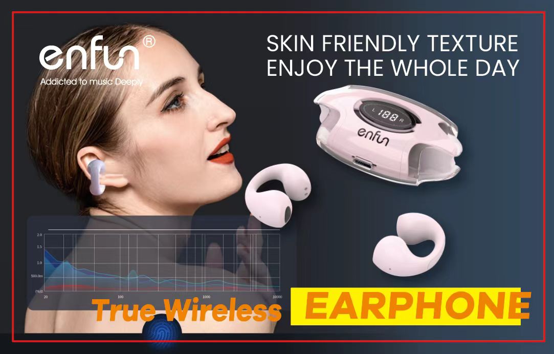 EnFun True wireless clip TWS headset Bluetooth 5.3 with microphone, TWS earplug IPX5 waterproof and sweat-proof headset with charging box, wireless headset compact to carry microphone for running, exercise, fitness, On Ear Built-in Microphone